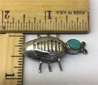 OF) CUTE SILVER BUG PIN WITH TURQUOISE STONE