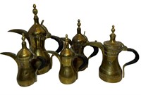 Set of Five Brass Kuwaiti Coffee Pots