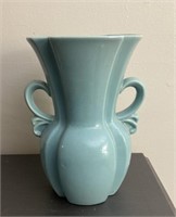 Vintage Aqua blue vase - has chip