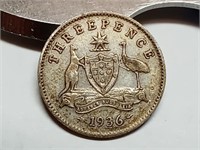 OF) 1936 Australia silver three pence