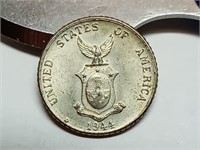OF) 1944 d Philippines US silver 10 centavos