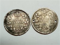 OF) Two Canada silver five cent coins