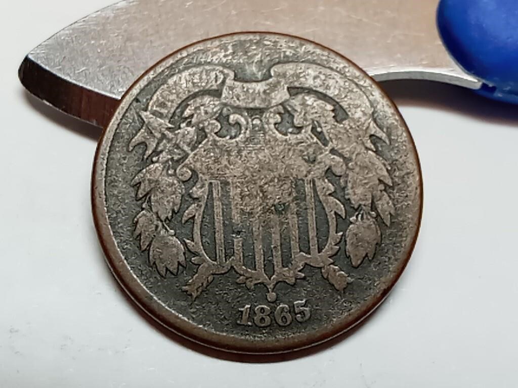 OF) 1865 Us 2 cent piece