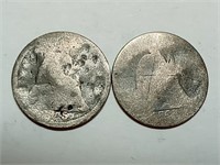 OF) Two seated liberty silver half dimes