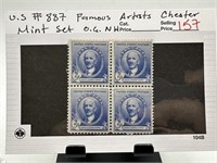 #887 STAMP BLOCK FAMOUS ARTISTS CHESTER OG NH