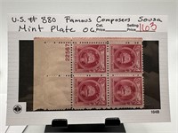 #880 FAMOUS COMPOSERS SOUSA STAMP BLOCK W PL#