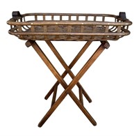 Vintage Basket Tray & Wooden Stand
