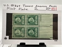#864 FAMOUS AMERICANS POETS MINT PLATE
