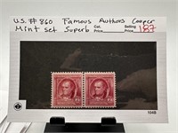 #860 FAMOUS AUTHORS COOPER STAMP PAIR