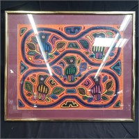 Vintage framed Kuna mola, from the San Blas