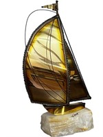 Brass & Stone Signed Sailboat Sculpture