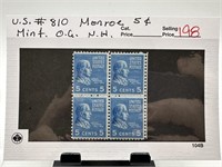 #810 MONROE STAMP BLOCK OG NH