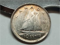 Uncirculated 1951 Canada silver 10 cents