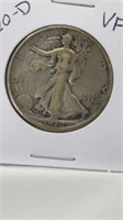 1920-D Walking Liberty half dollar. VF condition