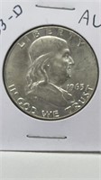 1963-D Franklin half dollar. AU condition.