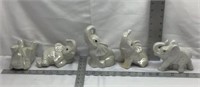 C3) SET OF FIVE PEARL WHITE ELEPHANTS-A QUICK BATH
