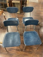 4  blue fiberglass & chrome chairs