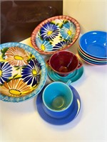Assorted Bowls, Cups and Flowered Serving Bowls