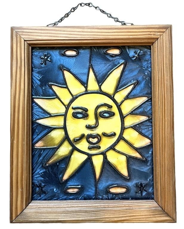 Wood Framed Stained Glass Sun