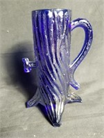 Carnival glass iridescent cobalt blue tree trunk