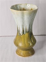 Mid-century olive drip glaze vase sign