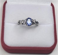 Sterling Oval Cut Tanzanite Solitaire Ring Size