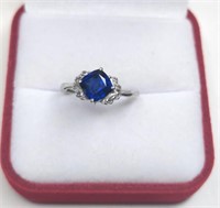 Sterling Square Cut Blue Sapphire & Diamond