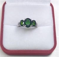 Sterling 3-Stone Oval Cut Emerald Ring
Size 7