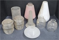 (Z) Lot Of Glass Lamp Shades Tallest Shade Is 9".