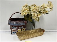 Florals in Vase Bake Shop Basket Gold Tray