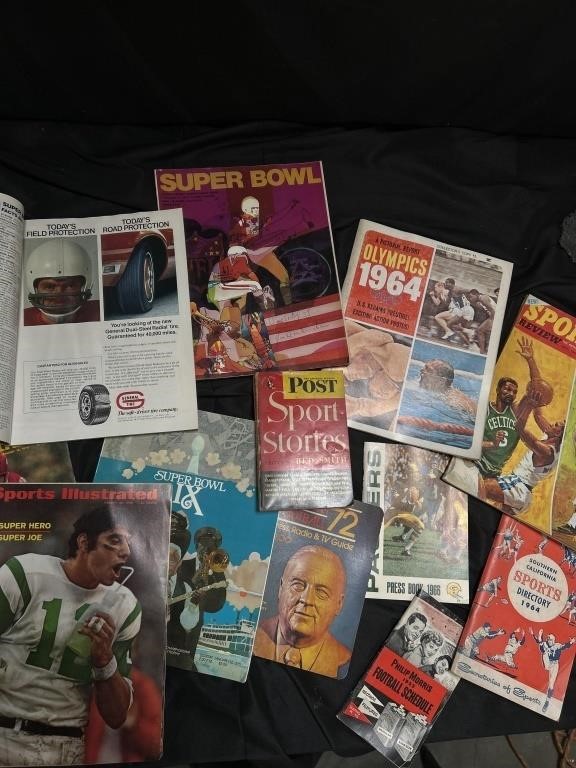 Crate of vintage sports magazines