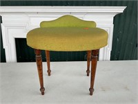 Vintage vanity bench with green nubby  fabric