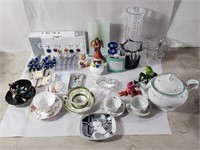 Misc vintage items, cups & saucers, vases, teapot