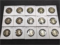 15 proof 1991-S Washing Quarter coins in holders.