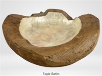 Teak Wood Capiz Organic Inlay Abstract Bowl