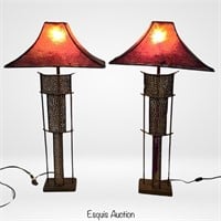 Vintage Rustic Metal Table Lamps with Tin Shades