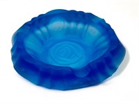 Mid century satin blue glass rose ashtray 
7”
