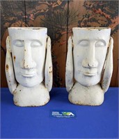 PAIR OF CAST IRON EASTER ISLAND HEAD PLANTERS