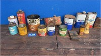 BOX LOT OF PETROL AND OIL TINS