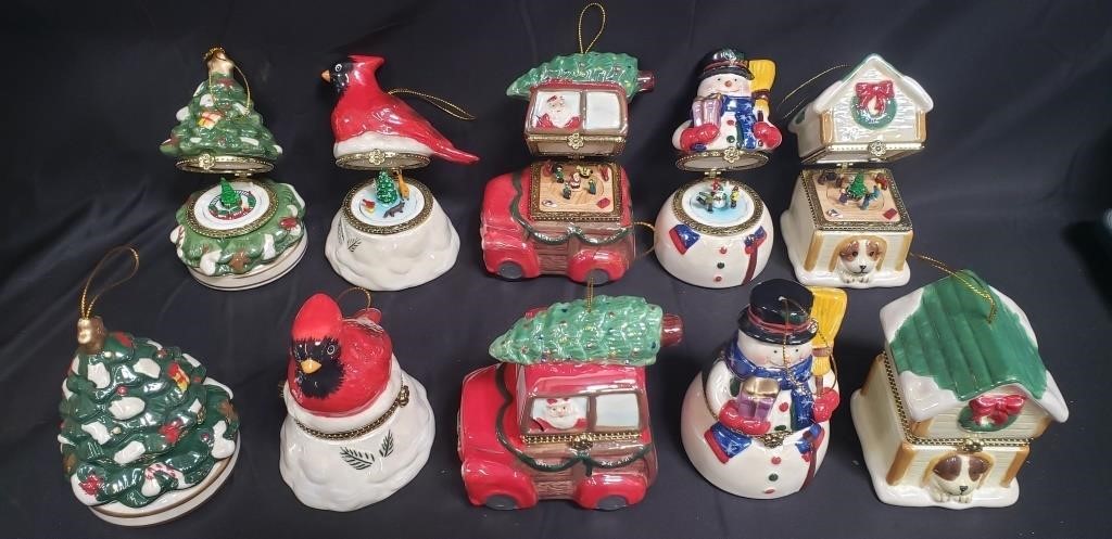 Pair of porcelain music box Christmas ornaments