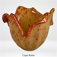Murano Art Glass Yellow/ Amber Free Form Bowl