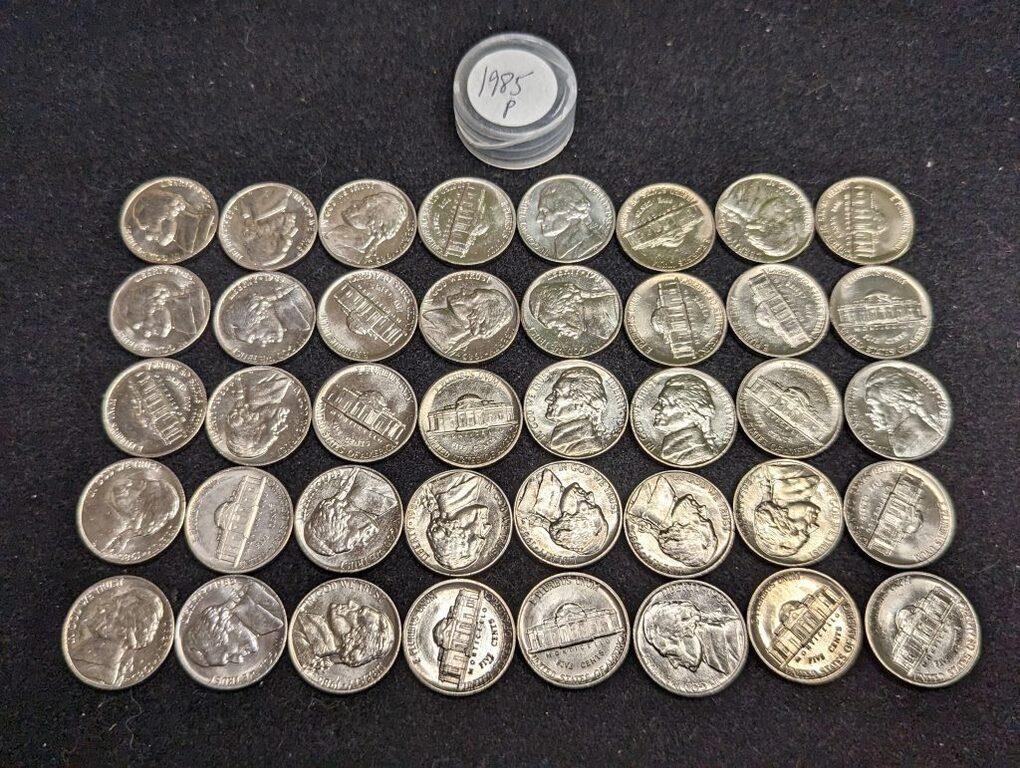 Roll of uncirculated 1985 Jefferson Nickel coins