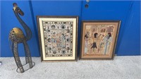 2X EGYPTIAN PAINTINGS ON PAPYRUS GRASS