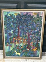 framed signed oil painting on canvas jungle theme