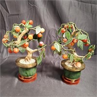 Pair of vintage Asian glass faux fruit tree with
