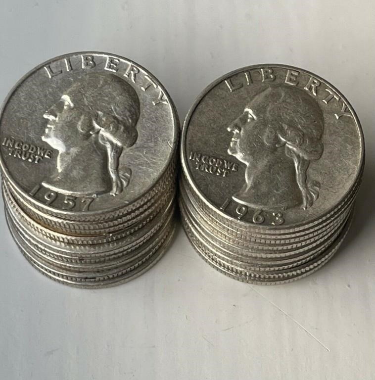 (20) Washington Quarters 90% Silver Lot