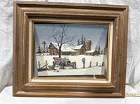 Vintage Snowy Days Farm House Painting