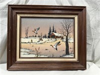 Vintage Snowy Days Farm House Painting