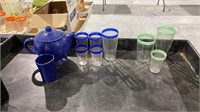 Vintage Glassware, Matching Blue Set, Teal Set