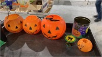Vintage Halloween Pumpkin Treat Buckets and Cat